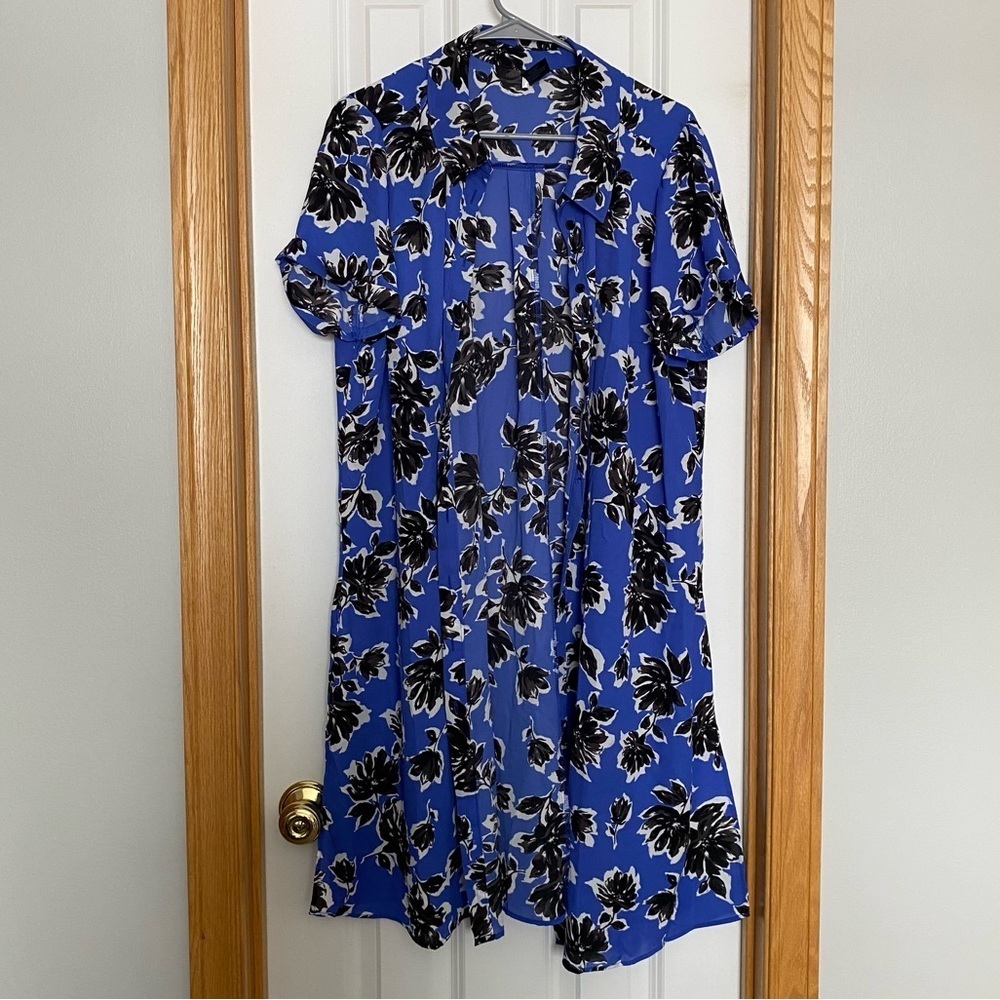 Lane Bryant Short Sleeve Button Front Floral Kimono Tunic Size 14/16 Petite